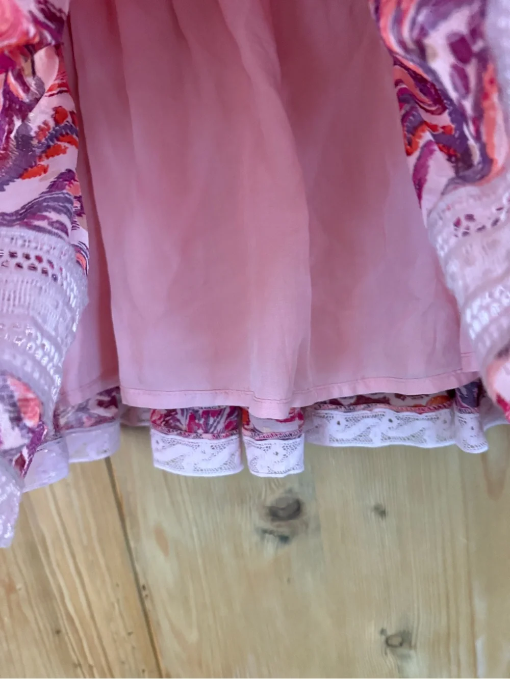 Olivaceous Pink & Purple Floral Lace-Trim Tiered Skater Skirt